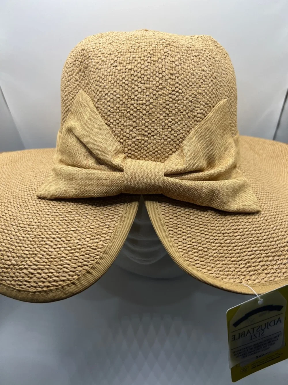 283. Women’s Adjustable Wide-Brim Sun Hat with Bow - Tan